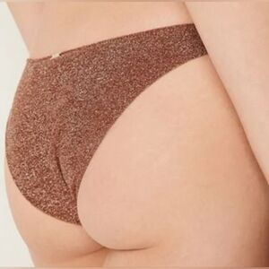 XS S M VS PINK Swim Shimmer Brazilian Bikini Bottom Cappuccino